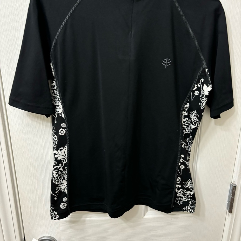Coolibar SPF 50+ Black White Floral Print Half Zip Rashguard Swim Top Size Small - Picture 5 of 9